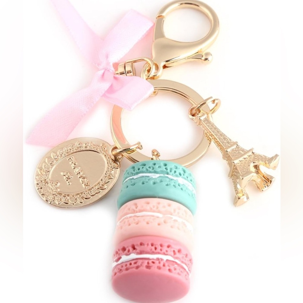 Keychain Purse Handbag Charm Paris Macaron Eiffel Tower Bow Accent Paris Lovers